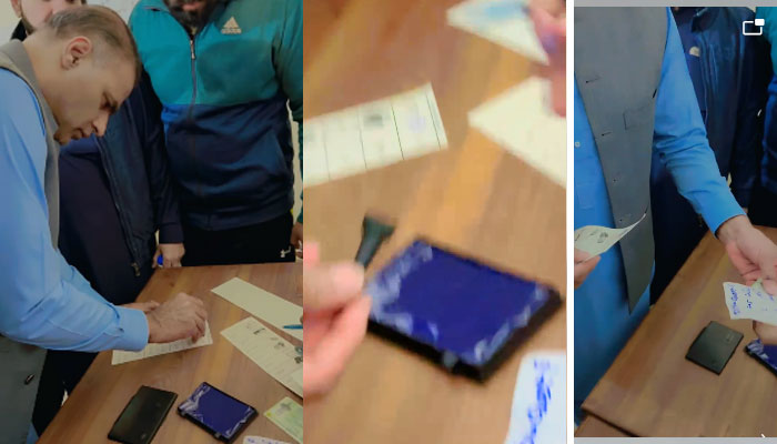 عابد شیر علی کی الیکشن کے ضابطۂ اخلاق کی کھلی خلاف ورزی ، کیمرے آن کر کے ووٹ کاسٹ کیا، ویڈیو سوشل میڈیا پر وائرل