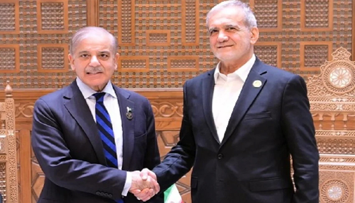 وزیراعظم شہباز شریف اور ایرانی صدر مسعود پرشکیان کی ملاقات